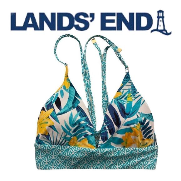 Land’s End Women’s Push-Up Triangle Banded Bikini Tropics Top • Small • NWT - Picture 1 of 5